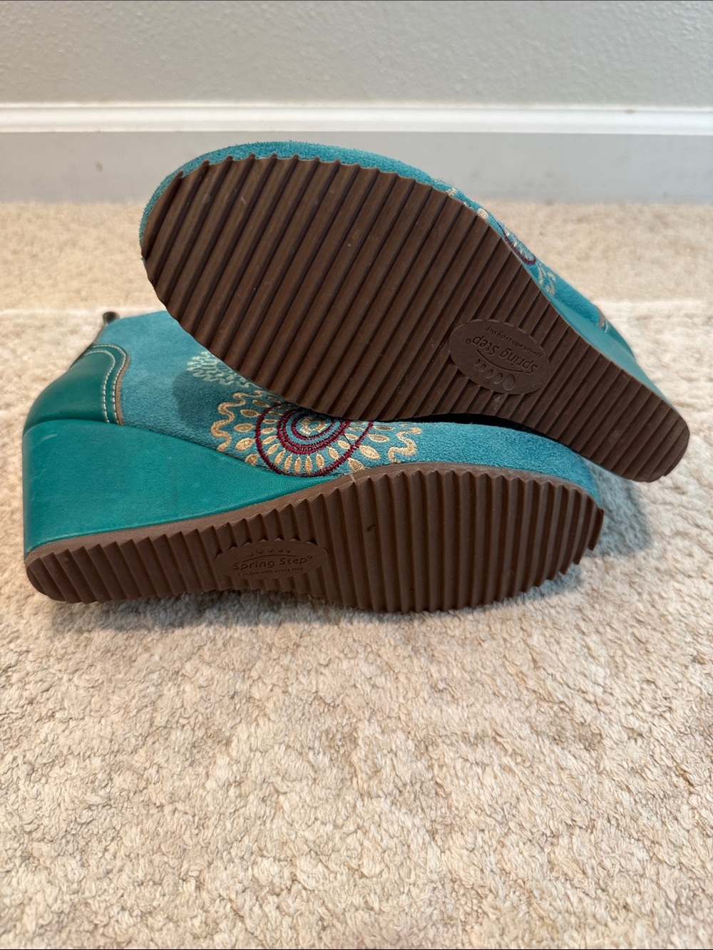 L’Artiste by Spring Step Size 36 US 5.5-6 Rare Westminster Wedge Booties teal - Picture 9 of 17